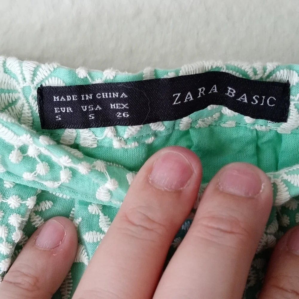 Zara Embroidered Mint Floral Print A-line Skirt  Size S.